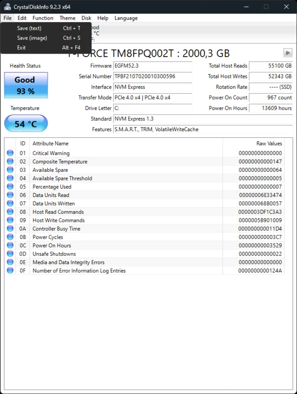 CrystalDiskInfo compact layout with multiple drives listed in the top grid