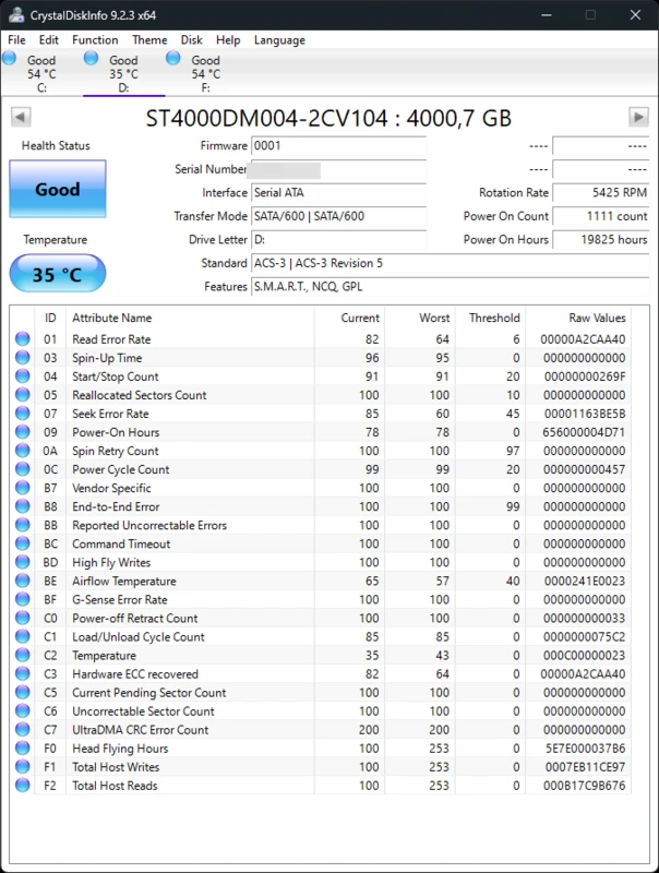 CrystalDiskInfo alert configuration sheet with SMTP host fields