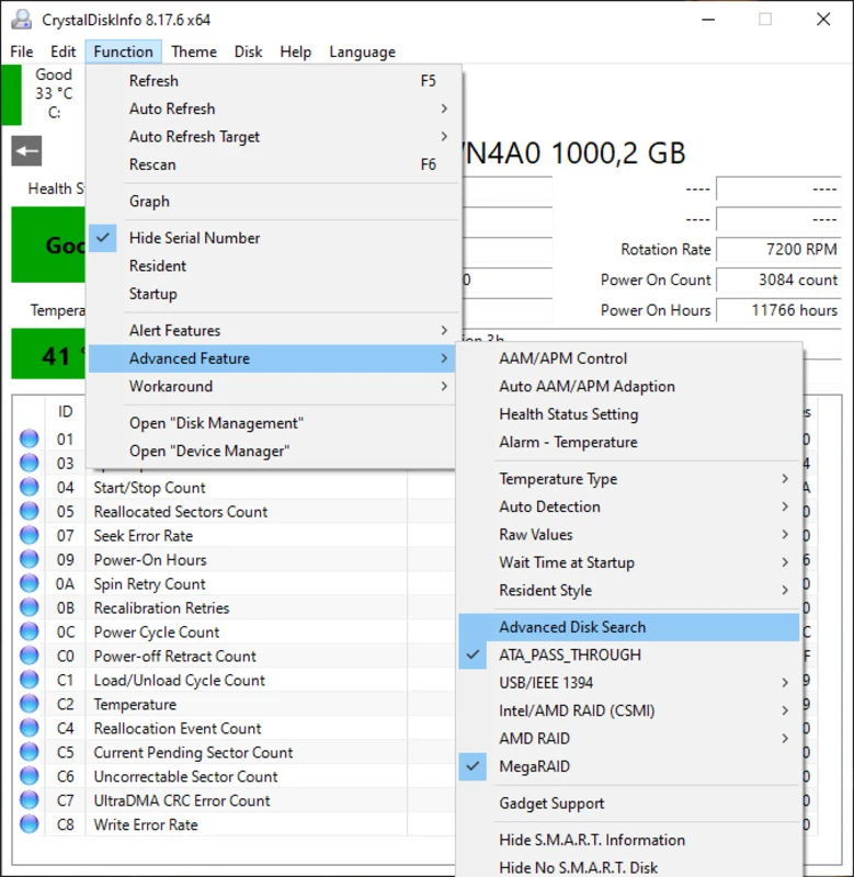 CrystalDiskInfo copy-to-clipboard summary for sharing diagnostics