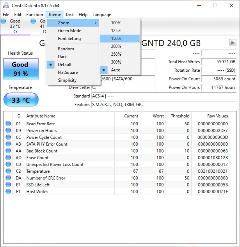 CrystalDiskInfo dark-friendly skin emphasizing contrast on metrics