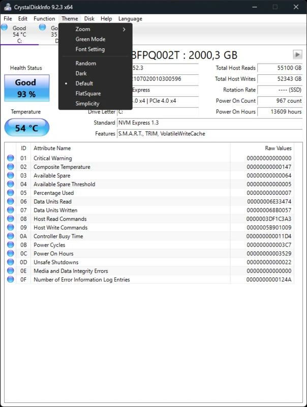 CrystalDiskInfo USB bridge enclosure identified with adapter string